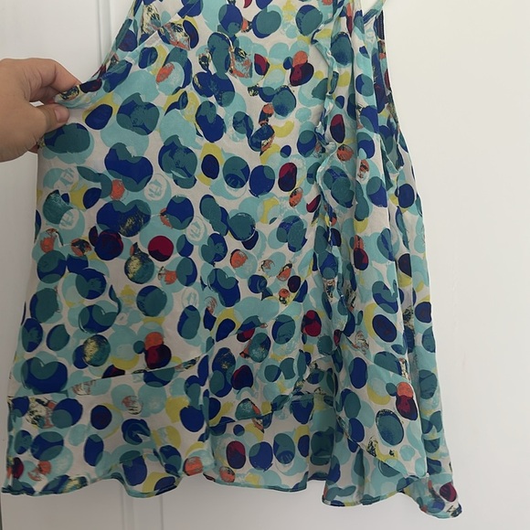 Anthropologie Maeve Zaballa 100% Silk Tank Aqua Motif Dotted Ruffled Sz 14 - Picture 6 of 10